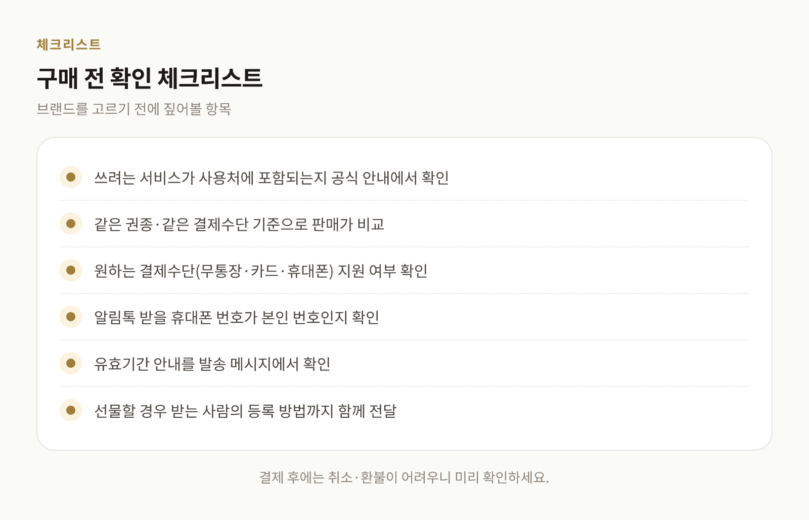 상품권 구매 전 확인할 항목을 정리한 체크리스트