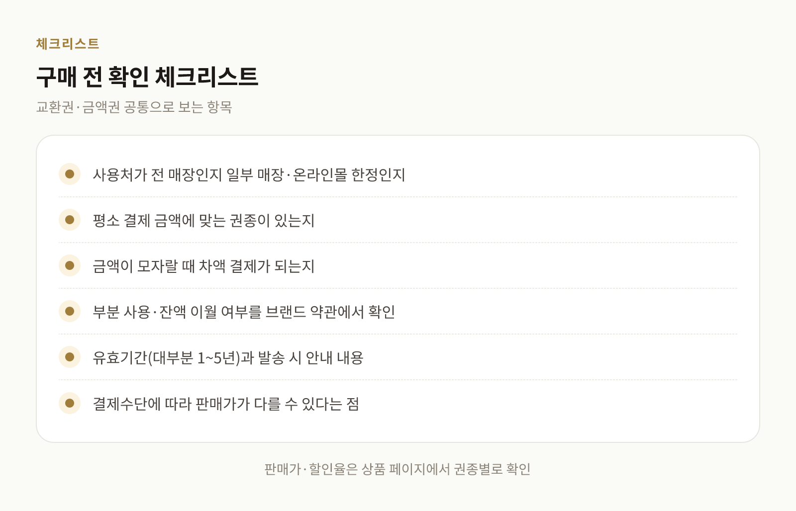 상품권 구매 전 확인할 사용처, 권종, 차액 결제 등 체크리스트