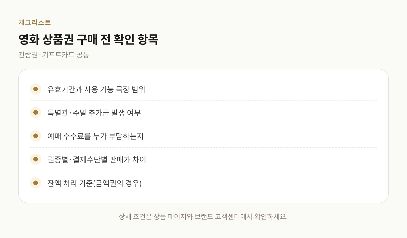 영화 상품권 구매 전 확인할 항목을 정리한 체크리스트